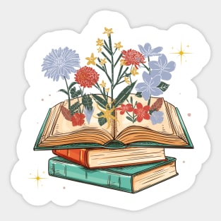 Cute Book And Wildflowers Lovers Gift Sticker